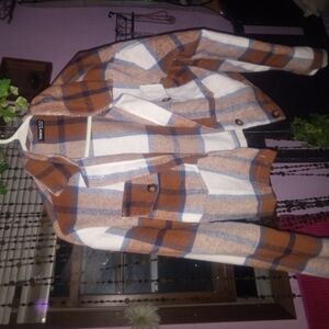 Brown and Blue Plaid Woman's  Jacket